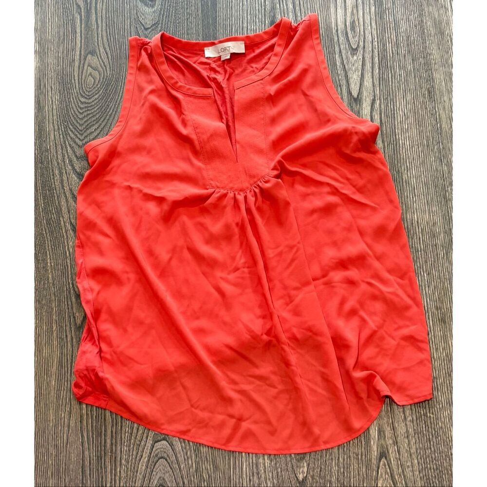 Ann Taylor LOFT Split Neck Mixed Media Shell Tank Top Pullover Orange SIze S